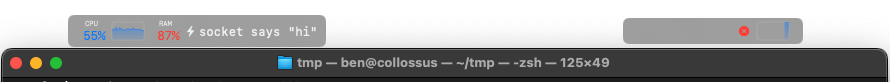 AppBar overlay in Terminal's title bar showing CPU and RAM gauges.