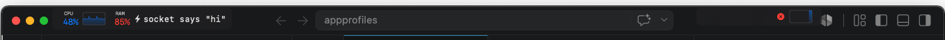 AppBar overlay in Visual Studio Code's title bar showing CPU and RAM gauges.